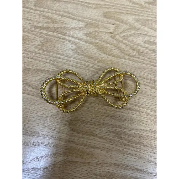 80s Dotty Smith Vintage Bow Belt Buckle Gold-Tone Twisted Rope Design Statement